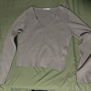 Women's Gray V-Neck Sweater